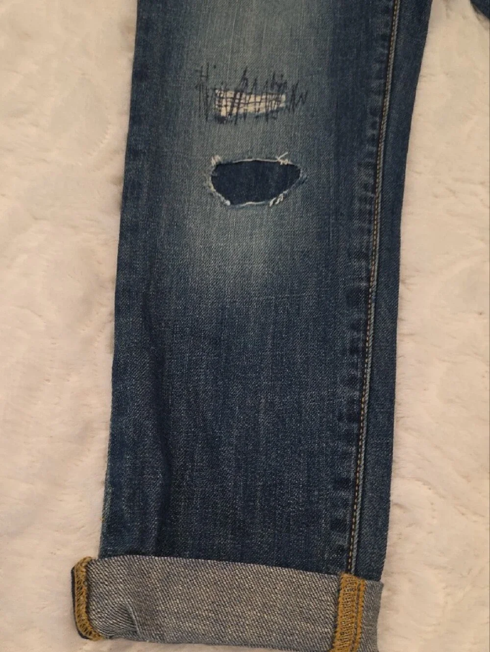 GAP Boyfriend Jeans in Medium Blue Distressed Wash